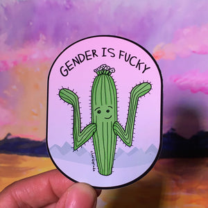 Gender is Fucky Cactus Fundraiser Sticker